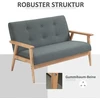 HOMCOM dvivietė sofa, kompaktiškas dizainas, audinio sofa, linas ir guminis medis, pilka, 115x66,5x73 cm