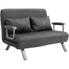 HOMCOM 2 vietų sofa-lova su porankiu 65x69x80cm 3-in-1 sofa-lova, svečių lova, sulankstomas čiužinys, zomšos imitacija, pilka