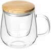 Stiklinis puodelis su sieteliu ir dangteliu, 500 ml, skaidrus, 13 × 9,5 × 12 cm