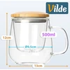 Stiklinis puodelis su sieteliu ir dangteliu, 500 ml, skaidrus, 13 × 9,5 × 12 cm