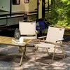 Outsunny kempingo kėdžių rinkinys, 2 vnt., sulankstoma sodo kėdė su plieniniu rėmu, medžio imitacija, sulankstomas krėslas baseinui, paplūdimiui, Oksfordo audinys, chaki spalvos