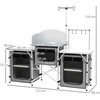 "Outsunny Camping Kitchen" sulankstoma virtuvė "Windbreak" 3 spintelės 3 stalviršiai Reguliuojamas šviesos stovas Camping Garden Aliuminio Oxford Pilkas