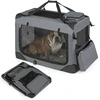 Sulankstomas minkštas transportavimo narvas su 3 durimis, pilkas, 83,8 × 58,4 × 58,4 cm
