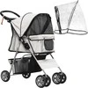 PawHut dog buggy vežimėlis šunims su apsauga nuo lietaus, sulankstomas vežimėlis šunims iki 20 kg, pilkos spalvos, su puodelio laikikliu ir tinkliniu langeliu, 75x45x97cm
