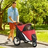PawHut sulankstomas vežimėlis šunims/katėms su tinklelio langais, saugos pavadėliu, dideliais guminiais ratais, vidutiniams ir dideliems šunims iki 30 kg, Oksfordo audinys, raudonas