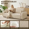 Trivietė sofa su aksominiu apmušalu, kreminė, 220 x 86 x 84 cm