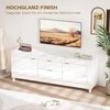 TV staliukas HOMCOM TV-Schrank für Fernseher bis zu 75 col., modernes Entertainment-Center mit 2 Schränken und 2 Schubladen, Hochglanz Weiß