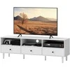 HOMCOM TV spintelė TV lenta su stalčiais, 3 atviri skyriai 140 cm ilgio TV lenta su kabelių valdymu, skirta televizoriams iki 75 colių TV staliukas svetainėje, baltas 140x34x45cm