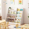 Vaikiška knygų lentyna su 5 banguotomis pakopomis ir 4 atviromis lentynomis, natūrali/balta, 90 × 40 × 80,5 cm
