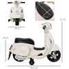 HOMCOM VESPA elektrinis motociklas vaikams, 18-36 mėn., 3 km/h, LED šviesa & garsas, PP plastikas & metalas, baltas, 66,5x38x52cm