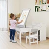 Vaikiškas piešimo stalas su 2 kėdėmis ir popieriaus ritiniu, pilkas ir natūralios medienos spalvos, 120 × 60 × 60 cm