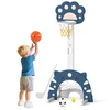 Vaikiškas sporto žaidimų rinkinys 3 viename, reguliuojamo aukščio, tamsiai mėlynas ir pilkas, 65 × 49 × 130–151 cm