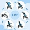 HOMCOM triratukas 6 viename su stūmimo rankena, vaikiškas triratukas su nuimamu stogeliu nuo saulės, pagalvėle, balansinis dviratukas su 5 taškų saugos diržais, krepšiu, puodelio laikikliu, vaikams nuo 1 iki 5 metų, mėlynas