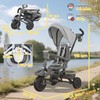 AIYAPLAY 6-in-1 triratis, universalus vežimėlis mažyliams, su stūmimo rankena, reguliuojama sėdyne, sulankstomas dizainas, saugos tinklas, pilkas
