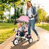 HOMCOM 6-in-1 triratukas su stūmimo rankena, vaikiškas triratukas su nuimamu stogeliu nuo saulės, su 5 taškų saugos diržais, krepšeliu, gėrimų laikikliu, vaikams nuo 1 iki 5 metų, rožinis