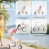 AIYAPLAY vaikiškas triratukas, transformuojamas vežimėlis, 5-in-1 dizainas, nuimama stūmimo rankena, reguliuojamas, saugos diržas, laikymo krepšys, 1-3 metai, rožinis