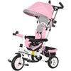 HOMCOM 6-in-1 triratukas su stūmimo rankena, vaikiškas triratukas su nuimamu stogeliu nuo saulės, su 5 taškų saugos diržais, krepšeliu, gėrimų laikikliu, vaikams nuo 1 iki 5 metų, rožinis