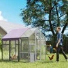 PawHut vištidė su voljeru 1,7x1,8x1,8 m, lauko aptvaras su užraktu, eglės mediena, vištidė su vandeniui atspariu, nuo UV spindulių apsaugančiu stogu, lauko paukštidė vištoms, 6-8 vištoms, antims, triušiams, pilka
