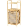 Vonios kambario lentyna su skalbinių krepšiu, bambukinė, smėlio spalvos, 40 × 30 × 95 cm