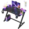 Songmics Žaidimų stalas su RGB apšvietimu ir gėrimų laikikliu, anglies juodos ir rašalo juodos spalvų, 100 × 60 × 76 cm