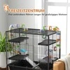 "PawHut" žiurkėnų narvelis graužikų narvelis su ratukais, vamzdeliais, lentyna, rampomis, važiuojančiu ratuku, maisto dubenėliu, vandens buteliuku, jūrų kiaulytės narvelis pelėkautams, Sirijos žiurkėnams, juodas