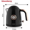 Elektrinis virdulys su termometru, nerūdijančio plieno, juodas, 1,0 l, 1200 W, KB 9017, Klausberg