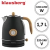 Klausberg Elektrinis virdulys su termometru, nerūdijančio plieno, juodas su medžio detalėmis, 1,7 l, 2200 W, K