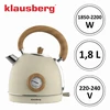 Klausberg Elektrinis virdulys su termometru, nerūdijantis plienas, kreminės spalvos su medžio įdaru, 1,8 l, 22