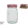 Stiklinis indas su languotu dangteliu 500 ml raudonas, 7,5x7,5x13 cm, KITCHEN&amp;GO
