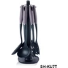 Swiss Haus SH-KU7T 7-Piece Kitchen Utensil Set with Rotating Holder, Taupe