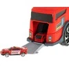 Transporterio sunkvežimis TIR 2in1 automobilių stovėjimo aikštelė, gaisrinė + 3 automobiliai raudona