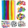 RAINBOW Rankdarbių medžiagų rinkinys su pūkuotomis vielutėmis, pomponais, veltinio ornamentais, blizgančiomis akutėmis, akytėmis žaislams