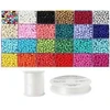 Siūlų ir stiklinių apvalių karoliukų (biserio) 6/0 RainBow® 24 spalvų po 10 g rinkinys, ryškus