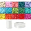 Siūlų ir stiklinių apvalių karoliukų (biserio) 6/0 RainBow® 15 spalvų po 10 g rinkinys, ryškus