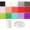 Siūlų ir stiklinių apvalių karoliukų (biserio) 6/0 RainBow® 15 spalvų po 10 g rinkinys, šviesus