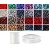 Siūlų ir stiklinių apvalių karoliukų (biserio) 6/0 RainBow® 24 spalvų po 10 g rinkinys, tamsus