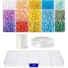 Siūlų ir stiklinių apvalių karoliukų (biserio) 6/0 RainBow® 15 spalvų po 10 g rinkinys su dėžute, pastelinis