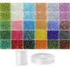 Siūlų ir stiklinių apvalių karoliukų (biserio) 6/0 RainBow® 24 spalvų po 10 g rinkinys, tamsus