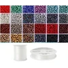 Siūlų ir stiklinių apvalių karoliukų (biserio) 6/0 RainBow® 24 spalvų po 10 g rinkinys, tamsus