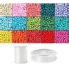 Siūlų ir stiklinių apvalių karoliukų (biserio) 6/0 RainBow® 15 spalvų po 10 g rinkinys, ryškus