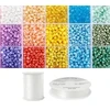Siūlų ir stiklinių apvalių karoliukų (biserio) 6/0 RainBow® 15 spalvų po 10 g rinkinys, pastelinis