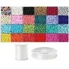 Siūlų ir stiklinių apvalių karoliukų (biserio) 6/0 RainBow® 24 spalvų po 10 g rinkinys, ryškus