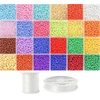 Siūlų ir stiklinių apvalių karoliukų (biserio) 6/0 RainBow® 24 spalvų po 10 g rinkinys, šviesus