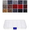 Stiklinių apvalių karoliukų (biserio) 6/0 RainBow® 15 spalvų po 10 g rinkinys su dėžute, tamsus