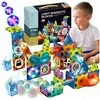 Magnetinės konstruktoriaus kaladėlės vaikams su kamuoliukų taku Rainbow Magnetic Tiles 108 dalių
