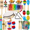Medinių muzikos instrumentų rinkinys vaikams, 19 instrumentų, įvairiaspalvis