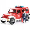 Ugniagesių Jeep Wrangler su ugniagesio figūrėle, šviesomis ir garsais – Bruder 02528