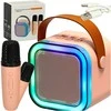 Ikonka Karaokės rinkinys 2 mikrofonai + nešiojamas garsiakalbis BLUETOOTH USB LED rožinis