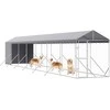 Lauko voljeras šunims su stogu, sidabrinis, 2x14x2,5m, plienas