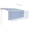 Markizė su uždanga/LED/vėjo jutikliu, mėlyna/balta, 3x2,5m
